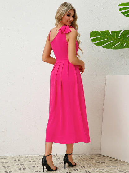 Bow Asymmetrical Neck Sleeveless Dress