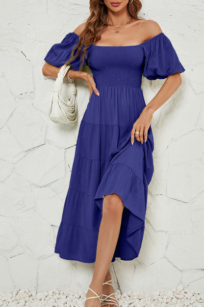 Smocked Square Neck Puff Sleeve Dress