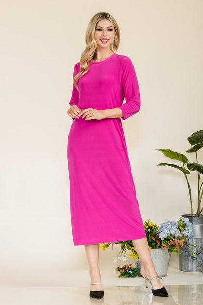 Celeste Full Size Round Neck Midi Dress