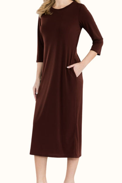 Celeste Full Size Round Neck Midi Dress