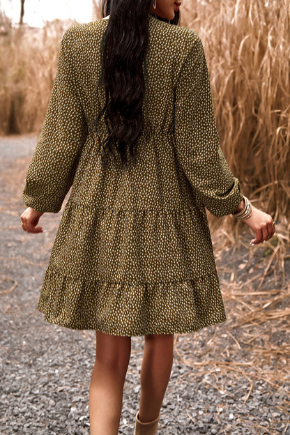 Lace Trim V-Neck Long Sleeve Dress